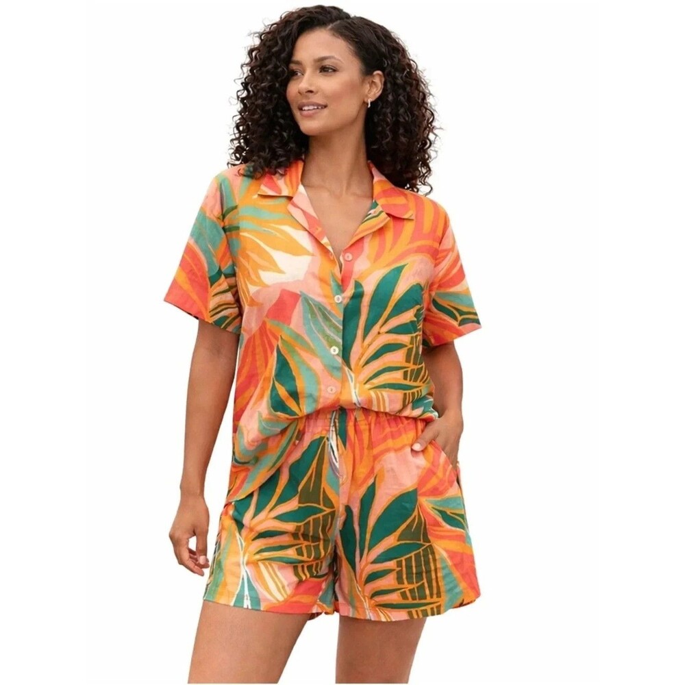 NWT Vitamin A Target Tropical Shirt Shorts Set Womens L Resort Swim Cover Up